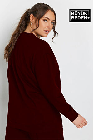 Süperlife Kadın Büyük Beden Bisiklet Yaka İnce Sweatshirt SPR24BSWK56