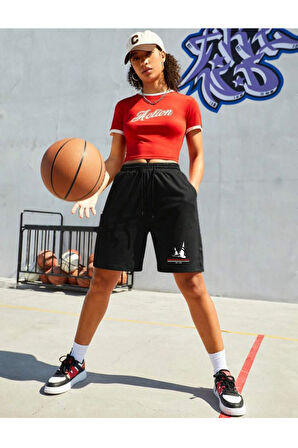 Kadın Yelken Baskılı Standart &Regular Kalıp Şort SPR25SRk083