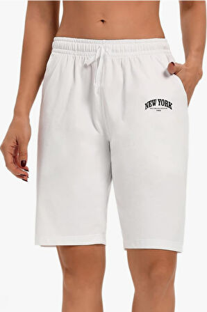 Kadın New York Baskılı Standart &Regular Kalıp Şort SPR25SRK085