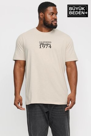 Süperlife Erkek Büyük Beden California 1974 Baskılı 3xl-6xl Bisiklet Yaka Tshırt SPR26TBS510-02