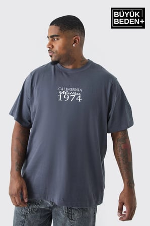 Süperlife Erkek Büyük Beden California 1974 Baskılı 3xl-6xl Bisiklet Yaka Tshırt SPR26TBS510-02