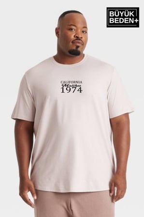 Süperlife Erkek Büyük Beden California 1974 Baskılı 3xl-6xl Bisiklet Yaka Tshırt SPR26TBS510-02