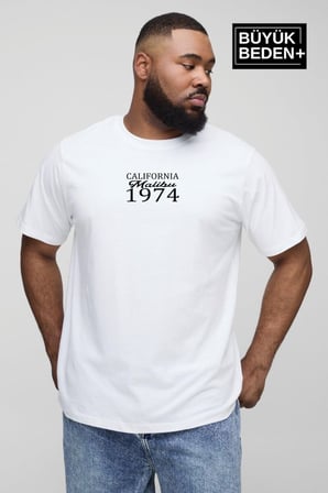 Süperlife Erkek Büyük Beden California 1974 Baskılı 3xl-6xl Bisiklet Yaka Tshırt SPR26TBS510-02