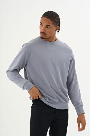 Süperlife Erkek Gri Bisiklet Yaka Ribanalı Regular Fit Sweatshirt spr26swk930