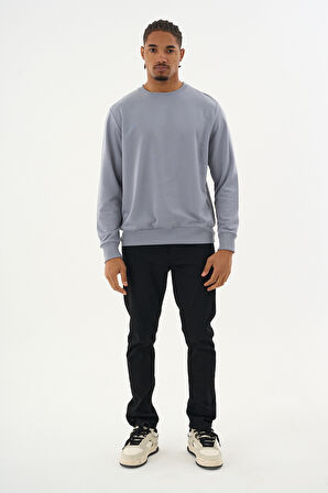 Süperlife Erkek Gri Bisiklet Yaka Ribanalı Regular Fit Sweatshirt spr26swk930