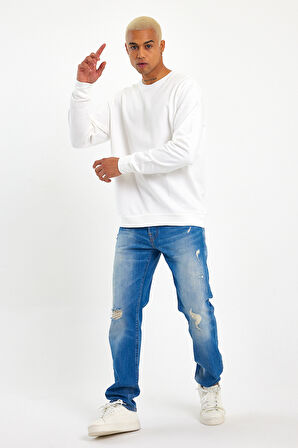 Süperlife Erkek Gri Bisiklet Yaka Ribanalı Regular Fit Sweatshirt spr26swk930