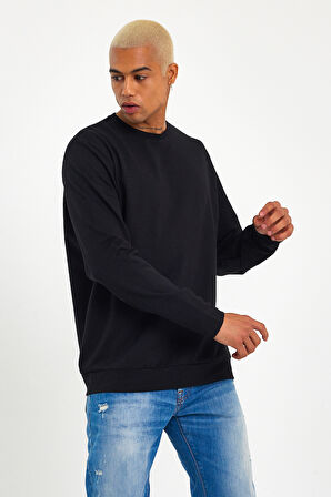 Süperlife Erkek Gri Bisiklet Yaka Ribanalı Regular Fit Sweatshirt spr26swk930