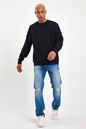 Süperlife Erkek Gri Bisiklet Yaka Ribanalı Regular Fit Sweatshirt spr26swk930