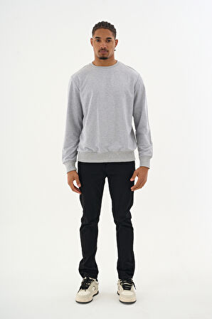 Süperlife Erkek Gri Bisiklet Yaka Ribanalı Regular Fit Sweatshirt spr26swk930