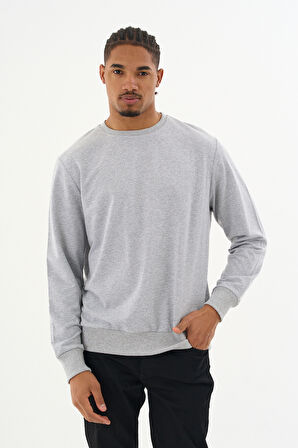 Süperlife Erkek Gri Bisiklet Yaka Ribanalı Regular Fit Sweatshirt spr26swk930