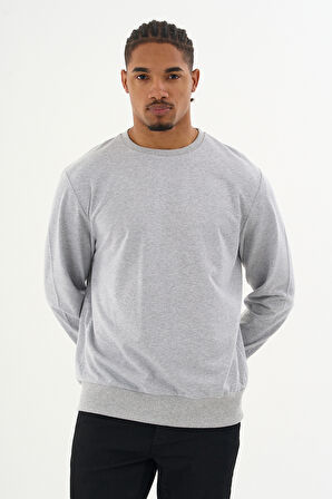 Süperlife Erkek Gri Bisiklet Yaka Ribanalı Regular Fit Sweatshirt spr26swk930