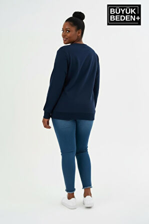 Kadın Büyük Beden Bisiklet Yaka Kollar ve Etek Ribanalı İnce Sweatshirt SPR26BSW956