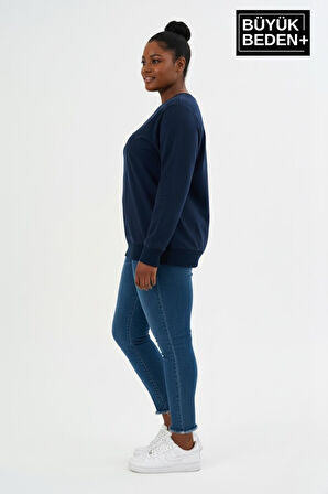 Kadın Büyük Beden Bisiklet Yaka Kollar ve Etek Ribanalı İnce Sweatshirt SPR26BSW956