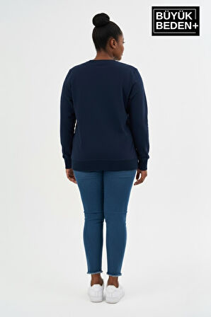 Kadın Büyük Beden Bisiklet Yaka Kollar ve Etek Ribanalı İnce Sweatshirt SPR26BSW956