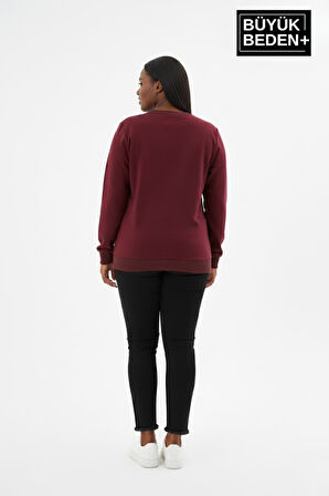 Kadın Büyük Beden Bisiklet Yaka Kollar ve Etek Ribanalı İnce Sweatshirt SPR26BSW956