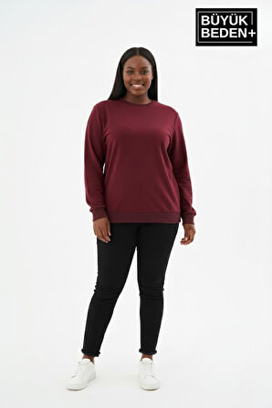 Kadın Büyük Beden Bisiklet Yaka Kollar ve Etek Ribanalı İnce Sweatshirt SPR26BSW956