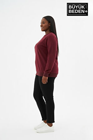 Kadın Büyük Beden Bisiklet Yaka Kollar ve Etek Ribanalı İnce Sweatshirt SPR26BSW956