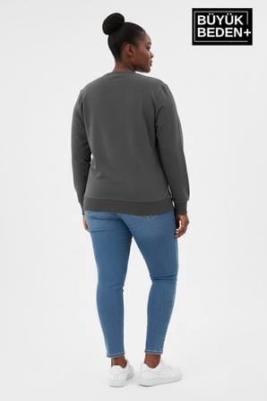 Kadın Büyük Beden Bisiklet Yaka Kollar ve Etek Ribanalı İnce Sweatshirt SPR26BSW956