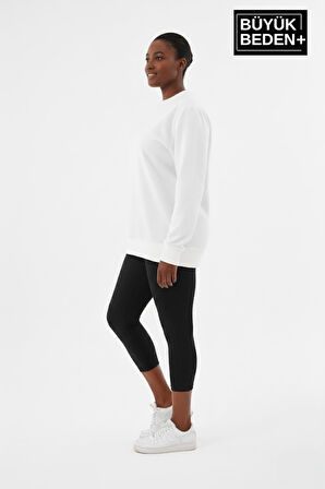 Kadın Büyük Beden Bisiklet Yaka Kollar ve Etek Ribanalı İnce Sweatshirt SPR26BSW956