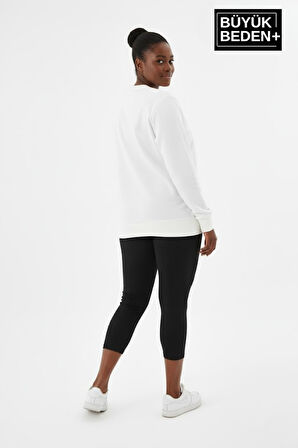 Kadın Büyük Beden Bisiklet Yaka Kollar ve Etek Ribanalı İnce Sweatshirt SPR26BSW956