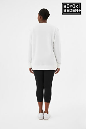 Kadın Büyük Beden Bisiklet Yaka Kollar ve Etek Ribanalı İnce Sweatshirt SPR26BSW956