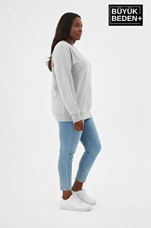 Kadın Büyük Beden Bisiklet Yaka Kollar ve Etek Ribanalı İnce Sweatshirt SPR26BSW956