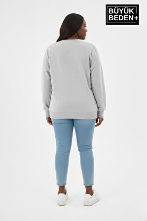 Kadın Büyük Beden Bisiklet Yaka Kollar ve Etek Ribanalı İnce Sweatshirt SPR26BSW956