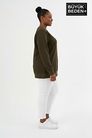 Kadın Büyük Beden Bisiklet Yaka Kollar ve Etek Ribanalı İnce Sweatshirt SPR26BSW956