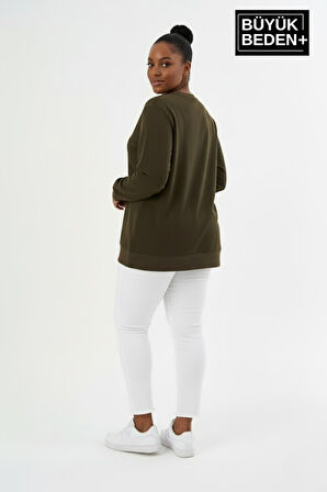 Kadın Büyük Beden Bisiklet Yaka Kollar ve Etek Ribanalı İnce Sweatshirt SPR26BSW956