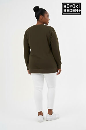 Kadın Büyük Beden Bisiklet Yaka Kollar ve Etek Ribanalı İnce Sweatshirt SPR26BSW956