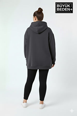 Kadın Büyük Beden İnce Kapşonlu Kollar Ve Etek Ribanalı Swatshırt SPR26BSWK957