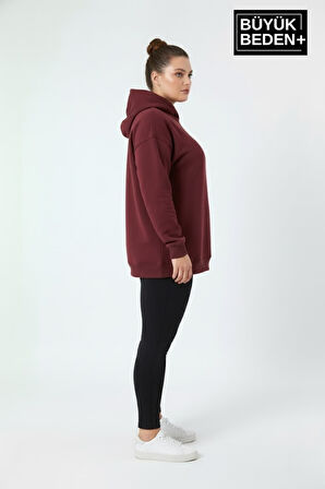 Kadın Büyük Beden İnce Kapşonlu Kollar Ve Etek Ribanalı Swatshırt SPR26BSWK957