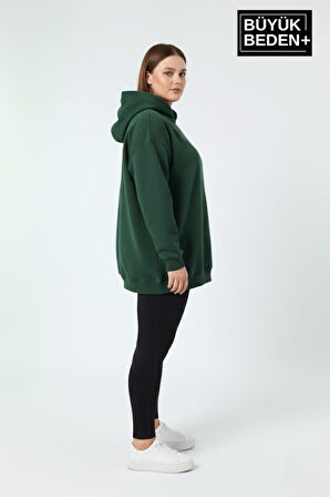 Kadın Büyük Beden İnce Kapşonlu Kollar Ve Etek Ribanalı Swatshırt SPR26BSWK957