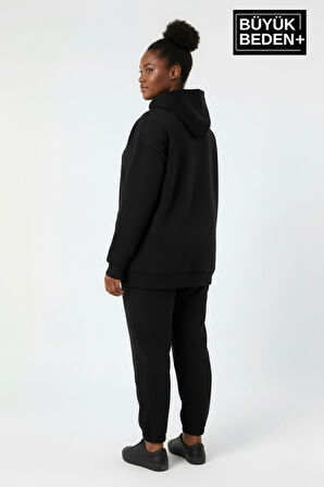 Kadın Büyük Beden İnce Kapşonlu Kollar Ve Etek Ribanalı Swatshırt SPR26BSWK957
