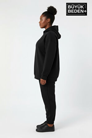 Kadın Büyük Beden İnce Kapşonlu Kollar Ve Etek Ribanalı Swatshırt SPR26BSWK957
