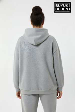 Kadın Büyük Beden İnce Kapşonlu Kollar Ve Etek Ribanalı Swatshırt SPR26BSWK957