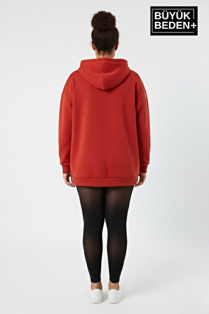 Kadın Büyük Beden Kapüşonlu El yazılı Brooklyn Baskılı Rahat Kalıp Sweatshirt SPR26BSWK958