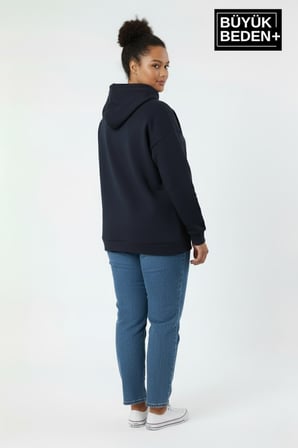 Kadın Büyük Beden New York Baskılı Kapüşonlu Sweatshirt SPR26BSWK962