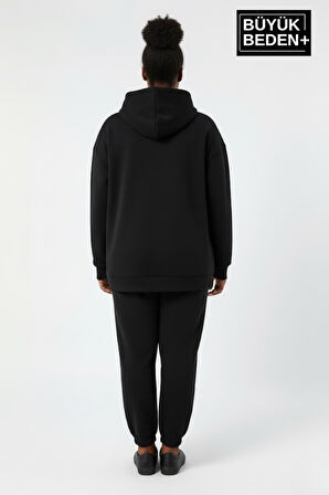 Kadın Büyük Beden New York Baskılı Kapüşonlu Sweatshirt SPR26BSWK962