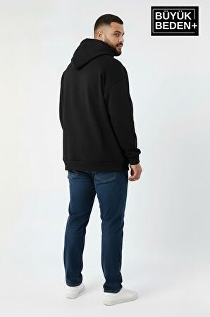 Erkek Büyük Beden  California 1974 Baskılı Kapüşonlu Sweatshirt -Rahat Kalıp SPR26BSW965