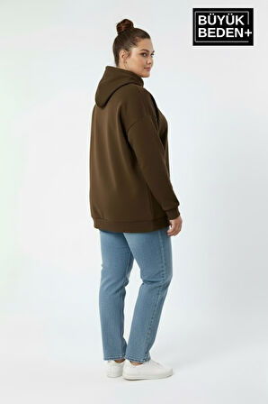 Kadın Büyük Beden California 1974 Baskılı Kapüşonlu Sweat – Rahat Kalıp Hoodie SPR26BSWK965