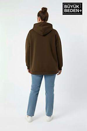 Kadın Büyük Beden California 1974 Baskılı Kapüşonlu Sweat – Rahat Kalıp Hoodie SPR26BSWK965