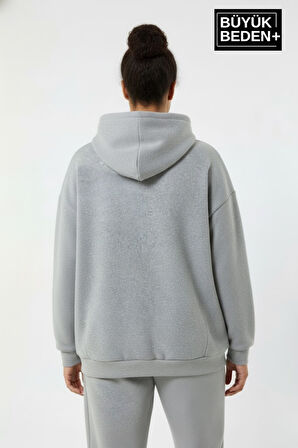 Kadın Büyük Beden Kapşonlu Rahat Kalıp Hoodie – Milano Italia Baskılı Sweatshırt SPR26BSWK967