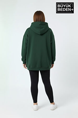 Kadın Büyük Beden Kapşonlu Rahat Kalıp Hoodie – Milano Italia Baskılı Sweatshırt SPR26BSWK967