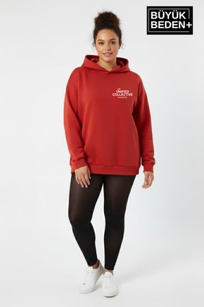 Kadın Büyük Beden Rahat Kalıp Hoodie -Unified Baskılı Kapüşonlu Sweatshirt SPR26BSWK968