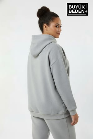 Kadın Büyük Beden Rahat Kalıp Hoodie -Unified Baskılı Kapüşonlu Sweatshirt SPR26BSWK968