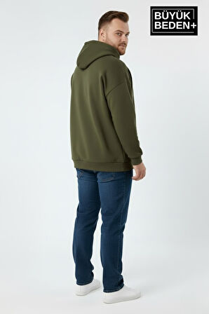 Erkek Büyük Beden Chef Baskılı Kapüşonlu Rahat Kalıp Sweatshirt SPR26BSW966