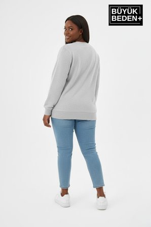 Kadın Büyük Beden AR Baskılı Yaka Kollar Etek Ribana Bisilet Yaka Sweatshirt SPR26BSWK956-1