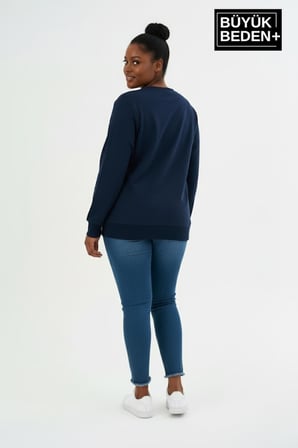 Kadın Büyük Beden BROOKLYN 1970 Baskılı Bisilet Yaka İnce Sweatshirt SPR26BSWK956-3