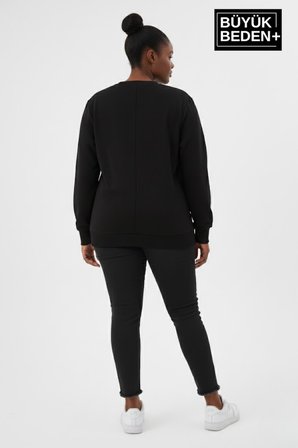 Kadın Büyük Beden El Yazılı California Baskılı Bisiklet Yaka ince Sweatshirt SPR26BSWK956-7